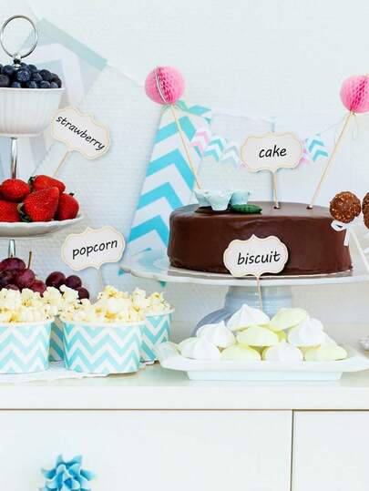 12个/24个/50个/56个奶酪标签盘套装，派对食品标签，适用于冷盘、自助餐派对食品标签、食品标签，DIY空白牙签旗，随机款式