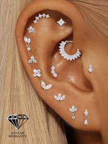 SereneSpark 1pc 0.1 Carat Moissanite Diamond Leaf Shaped 925 Sterling Silver Stud Earrings, Women's Clip-On Earrings, Flat Earrings, Suitable For Daily Wear, Weddings, Parties, Engagements And Other Occasions - Silver - View 12