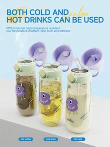 Zeehoo. 儿童水瓶，PPSU材质，双盖设计（吸管/直饮），多重防漏功能，耐热，轻便防摔，无异味，可爱怪兽图案 - 粉色 - 查看 7