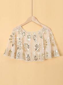 1pc Sequin Shawl Collar Mesh Yoke Top - Multicolor - View 13