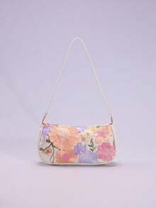 1件网纱刺绣提花3D花卉图案优雅腋下单肩包，适合女性日常通勤、夏季海滩旅行和休闲（花卉图案随机发送） - 白色 - 查看 6