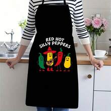 1PC Creative Funny Food Print Apron Crab Meat Dim Sum Pattern Kitchen Apron Black Background Humorous Text Apron Restaurant Home Cooking Apron - C - View 16