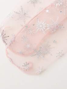 1 Pair Women's Thin Mesh Ruffle Socks, Embossed Snowflake & Star Pattern, Bow Tie Transparent Strap Mid-Calf Socks, Versatile Transparent Ladies Socks, Spring/Summer - Multicolor - View 5