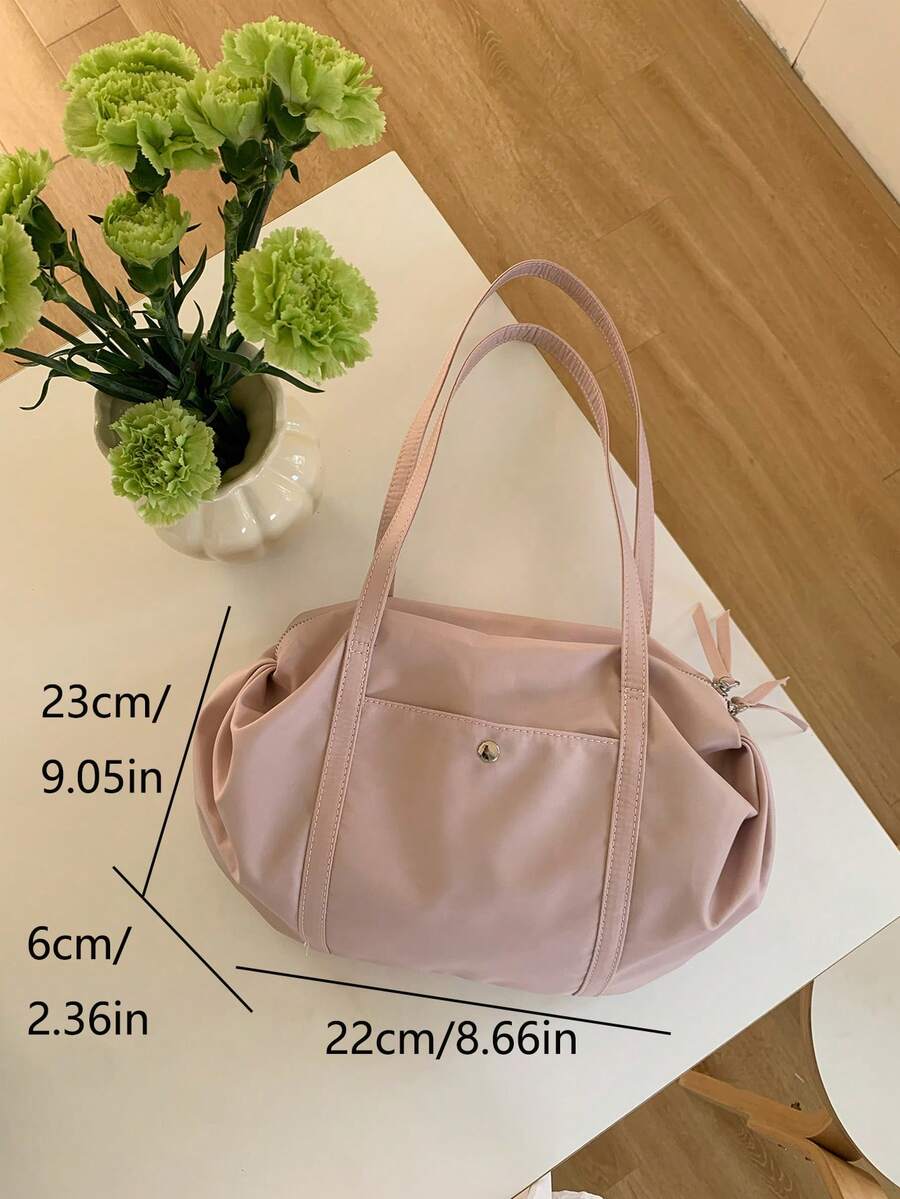 Túi tập yoga/ballet bằng nylon nhẹ, kiểu dáng xếp ly hình bánh bao, xách tay/đeo vai, túi tập gym kiểu Hàn Quốc dùng cho công việc và du lịch. - Hồng - Xem 1