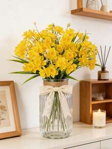 1/3/60 bông hoa thủy tiên nhân tạo bằng lụa, cao 37cm, chống tia UV, trang trí nhà cửa trong nhà/ngoài trời, bó hoa màu vàng và trắng sống động như thật, vật trang trí bàn tiệc cưới. - Màu vàng - Xem 1