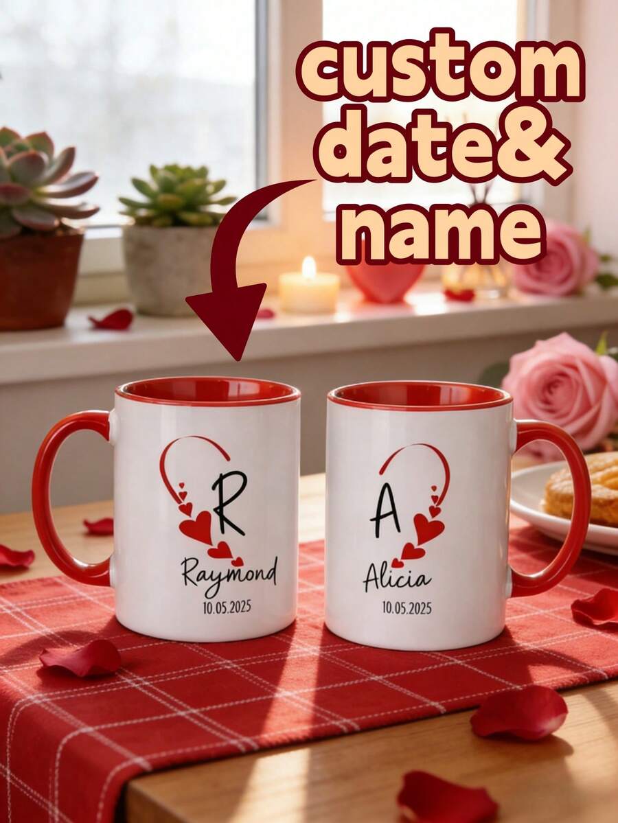 1pc Custom Valentine's Day Mug With Personalized Text, Perfect For Daily Use And Romantic Gifts - White - View 1