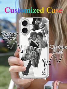 1pc Customized Family Friends Couple Photo Collage Transparent Anti-Drop Phone Case Compatible With Series 11 12 13 14 15 16 17 Pro Max Plus Models, Scratch-Resistant Personalized DIY Image Clear Phone Cover Shell - Clear - View 4