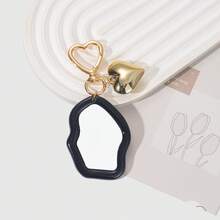 1pc Asymmetrical Mirror Keychain, Heart Pendant, Minimalist Design Bag Charm, Holiday Gift - Multicolor - View 6
