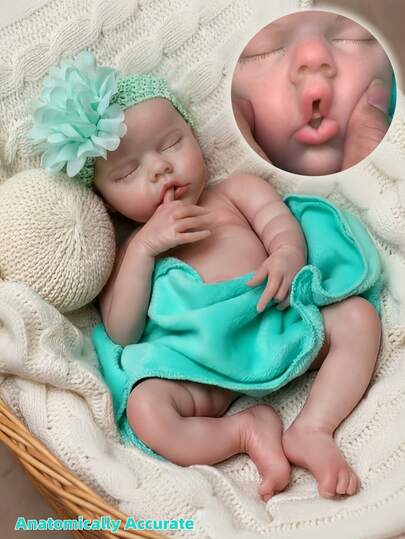 1 PC 18inch Twin B Full Silicone Girl Lifelike Dolls, Multi-Layer Color Painting, Blood Vessels Are Clearly Visible, Finished Realistic Sleeping Baby Dolls, Anatomically Accurate, Birthday Gift