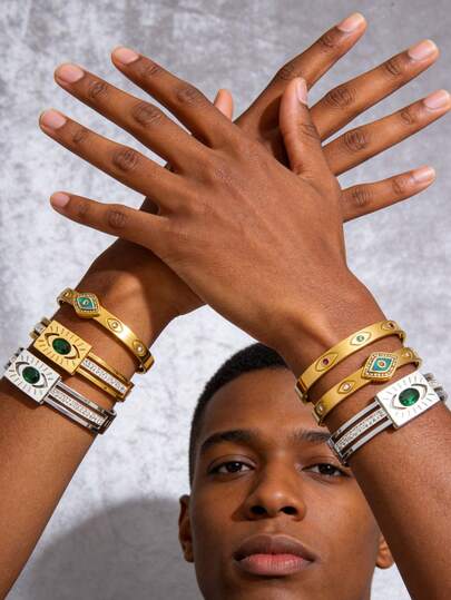 1 pieza/2 piezas/4 piezas Brazalete de ojo malvado de diamante falso vintage, brazalete de estilo bohemio, joyería de moda como regalo para el Día de San Valentín, unisex