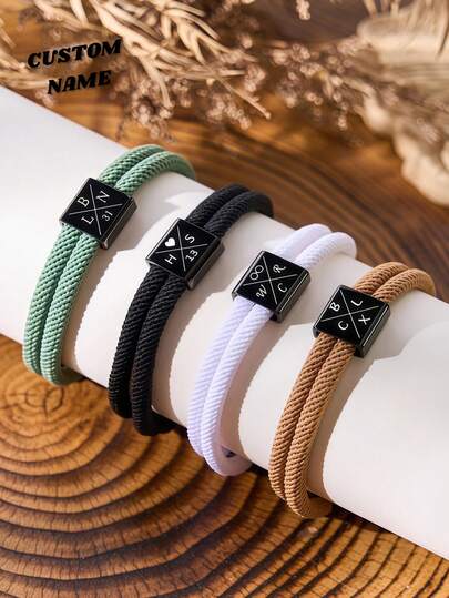 Gepersonaliseerde herenarmband, armband met initialen voor stellen, gegraveerde armband, liefdesarmband, vriendschapsarmband, zeemansarmband, familiearmband, modieus, minimalistisch, uniek gepersonaliseerd cadeau, geschikt als kerstcadeau, Valentijnsdagcadeau, zelfgemaakt verjaardagscadeau, jubileumcadeau