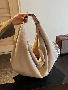 1pc Large Capacity Solid Color Suede Handbag, Women's Casual Shoulder Bag, Fashion Crossbody Bag, Suitable For Women's Daily Use, Popular Women's Bag, Women's Handbag, Perfect Match For Women's Outfits, 2026 New Fashion Women Bag - 米色 - 查看 2