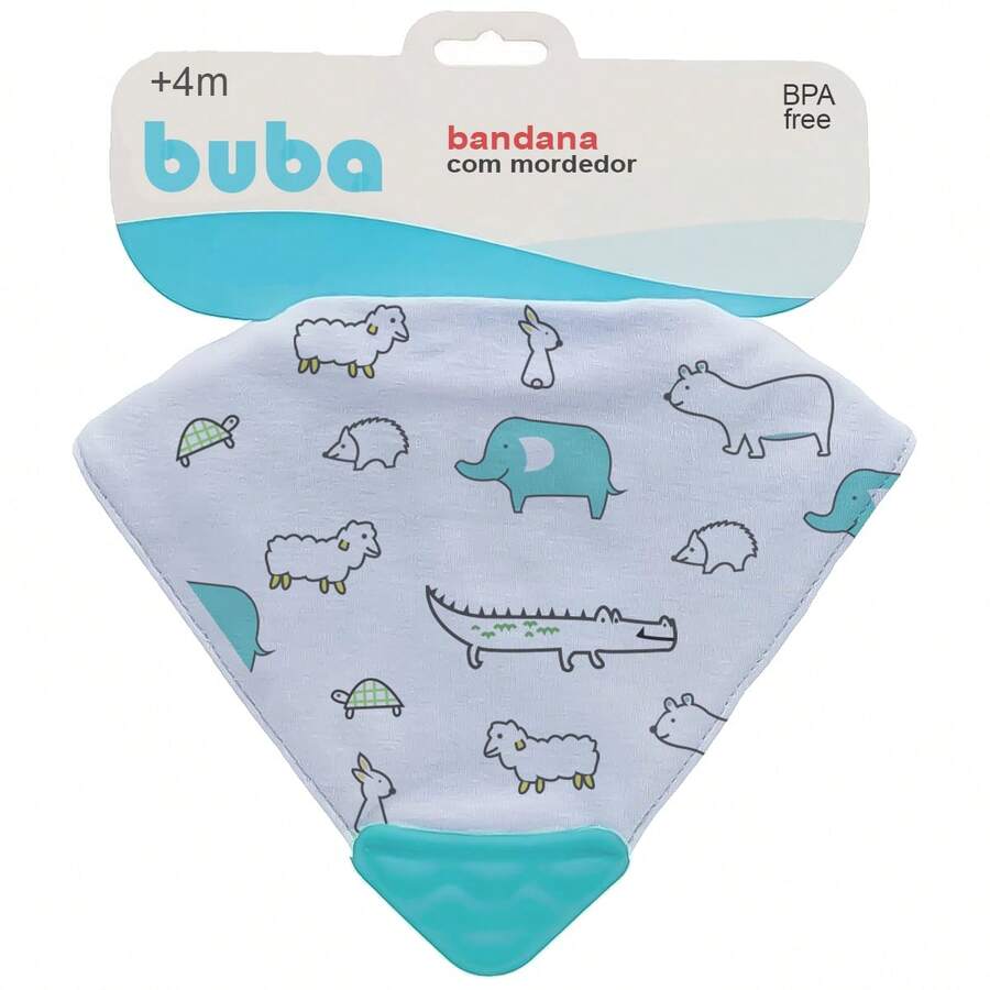 Bandana Babador Com Mordedor Algodão Animais 15284 - Buba - Azul bebê - Visão 1