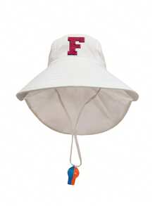 1 pieza Sombrero de chal con bordado de letras A-Z 26, gorra con bordado de letras, sombrero de sol de ala ancha y malla transpirable, silbato, color aleatorio - 1PC - Ver 26