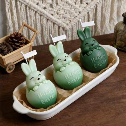Cracked Bunny Wax Candle Silicone Mold, Embossed "Happy Easter" Letter Egg Soap Mold, DIY Cute Egg Shell Bunny Plaster Aromatherapy Making Tool, Creative Easter Home Decor, Handcraft Hobby Supplies, Easter Gift