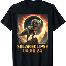 Camiseta del eclipse solar de 2024 con el dinosaurio North AT Rex - Negro 2 - Ver 1