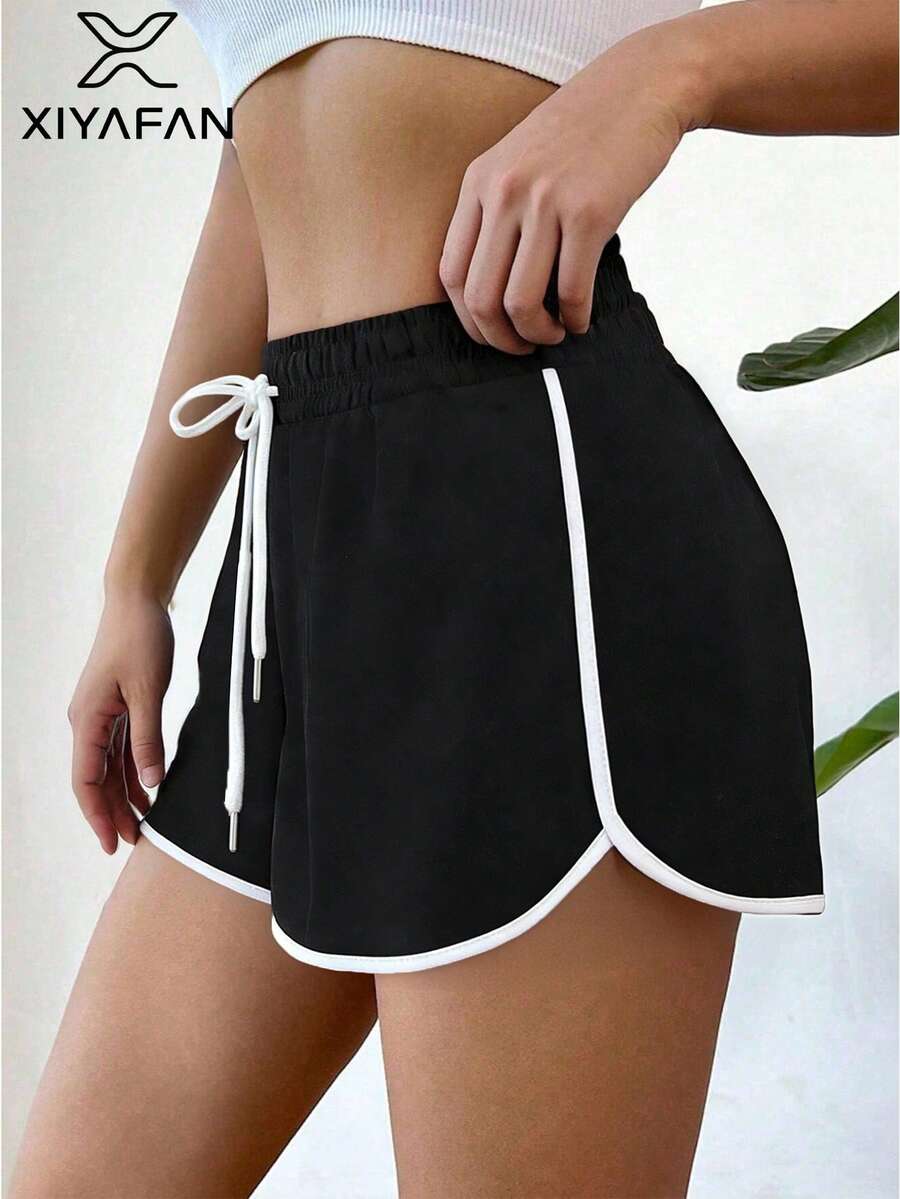 Quần short thể thao ôm sát dành cho nữ - Thoáng khí & Rộng rãi | Trang phục thể thao mùa tựu trường | Yoga trong nhà/Chạy marathon/Chạy bộ | Trang phục thể thao mùa hè & mùa thu - Đen và trắng - Xem 1