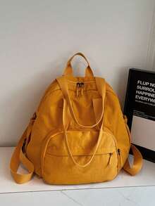 2-In-1 Khaki Backpack, Large Capacity Multi-Pocket Daypack For School & Travel - Multicolor - View 17