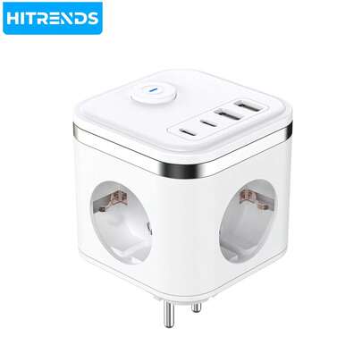  HITRENDS [7-Port Fast Charging] 3 Ports + 2 USB-A + 2 USB-C Multiple Interfaces | PC Flame Resistant Material | Compact And Portable | Suitable For Home/Office/Travel Multi-Function Sockets | White | Black