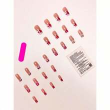 24pcs/Set  Nail Stickers, Featuring Sweet Leopard Print, French Manicure, And 3D Floral Crystal Decor Design, Suitable For Daily Wear, Parties And Celebrations - Multicolor - View 2