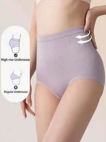 5pcs High Waist Seamless Shaping Panties For Women, Soft & Comfortable Shapewear Briefs, Breathable Solid Color Underwear For Daily & Formal Occasions, Seamless & Invisible Design, Available In Nude, Pink, Purple, Suitable For 80-140lbs - Multicolor - View 4