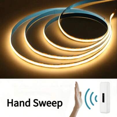 Fita de LED COB com controle por gestos – Alimentação USB, sensor de movimento para iluminação sob armários de cozinha, flexível e recortável, ideal para guarda-roupas e quartos.