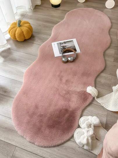 1pc Pink Wavy Faux Fur Rug, Fluffy Soft Texture, Suitable For Living Room, Bedroom, Study, Foyer, Dining Room, Laundry Room Decor, Skin-Friendly Material, Personalized & Fashionable Home Decor, Bedroom Rug, Kitchen Rug, Study Rug, Living Room Rug, Bathroom Rug, All Season