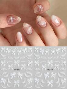 2 miếng dán móng tay hình nơ trắng, decal trang trí móng tay hình ruy băng, đồ trang trí móng tay tự làm cho đám cưới. - trắng - Xem 8