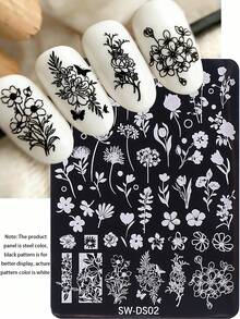 1件装花叶美甲印花板 春夏Y2K蒲公英百合图案钢板美甲模板 DIY印花美甲工具配件 - 銀色 - 查看 3