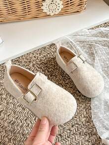 1 Pair Fashion Children Flat Shoes, Girls Flat Shoes, Hook And Loop Design, Suitable For Spring And Autumn Daily Wear, Activities, Parties, Elementary School Students, Campus Wear - Beige - View 2