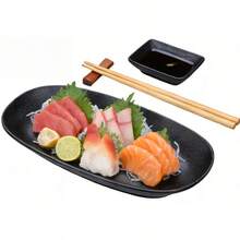 大容量哑光黑色碳纤维椭圆盘/清晰碳纤维纹理/适用于高端餐饮/家用/寿司盘/烧烤盘/甜点盘/抗冲击/耐刮擦/耐热/易清洁/可用洗碗机清洗 - 黑色 - 查看 5