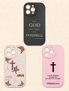 3件套基督教圣经经文手机壳，印有励志宗教语录和十字架图案的软TPU手机壳，黑色/粉色/白色可选，基督教信仰礼物，适合日常生活和教会活动，兼容和Galaxy，国际版，非国内版 - 彩色 - 查看 16