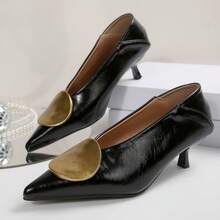 1 Pair Metal Buckle Pointed Toe Mule Shoes, Low Vamp Low Heel Sandals, Versatile Slip-On Backless Pumps For Spring/Summer Commute And Office Wear - Black - View 3