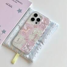 1pc Pink & White Plaid Deer & Dog Candle Book Pattern Phone Case - Compatible With Apple 17 Air 16 15 14 13 12 11 Pro Max Plus, Cute Princess Style Phone Case Suitable For Women, Ideal Gift For Female Friends - Baby Pink - View 3