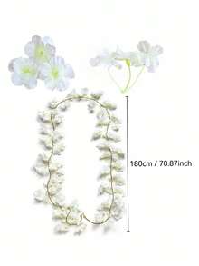 5 pièces Guirlande de fleurs de cerisier 70 pouces, vigne de fleurs artificielles en soie, fleurs suspendues, convient pour le mur de fond de mariage, la décoration murale de la chambre, la décoration de style japonais, cadeau d'anniversaire intérieur et extérieur, décoration de mariage, décoration de fête et de vacances - Blanc laiteux - Voir 3