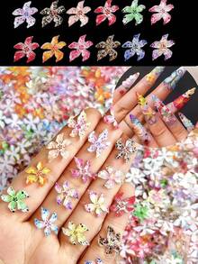 30片随机混装ABS材质Y2K风格豹纹花朵、彩色波点花朵、恶魔花美甲装饰、渐变海星花、冰晶百合花、冰晶花、3D树脂美甲装饰，适合春夏、情人节约会、各种美甲DIY配件。 - 彩色 - 查看 9