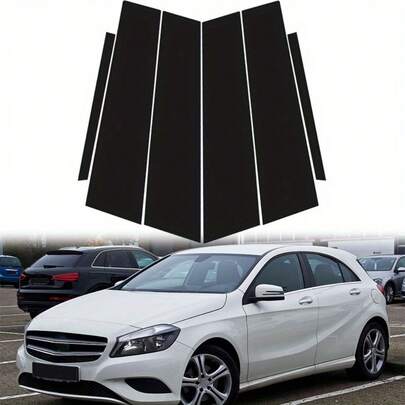 6pcs Glossy Black Door Window Sticker Pillar Posts Decal Cover Trim Fit For Mercedes Benz A Class W176 5-Door Hatchback 2013-2018