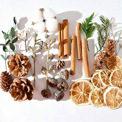 1 Set de 5/10/15/20/25/30 piezas de Flores y Plantas Artificiales Secas, que incluyen Pétalos Amarillos, Verdes, Rojos, de Flor de Paja, Lavanda, Rosa Borgoña, Adecuado para Hacer Velas, Manualidades DIY, Decoraciones de Jabón, Decoraciones Navideñas