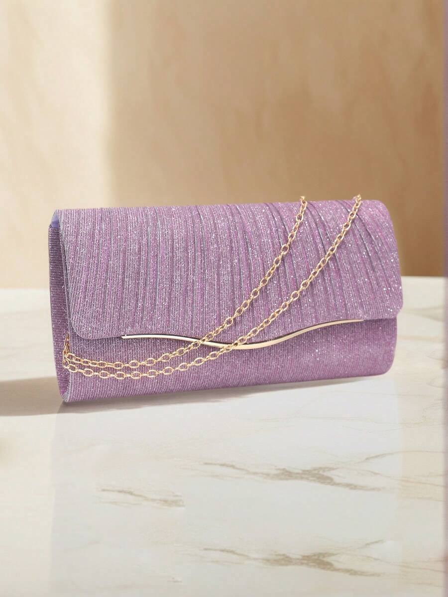 Shiny Evening Clutch, Elegant Fashion Envelope Bag, Ladies Wedding Party Handbag - Purple - View 1