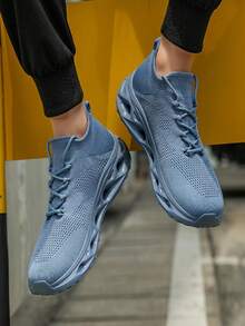 Sepatu Sneakers Kasual Bertali Berbahan Jala Klasik Modis Terbaru, Sepatu Olahraga Kasual Nyaman untuk Kantor, Musim Semi/Panas - Grey - View 2