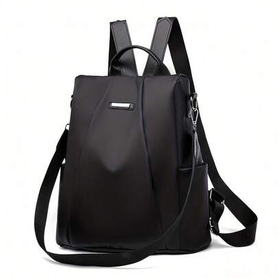 1pc Large Women's Anti-Theft Backpack - Adjustable Thick Shoulder Straps And Lockable Zipper, Heavy-Duty Nylon Multi-Compartment Laptop Bag With Metal Hardware, Convertible Minimalist Black Backpack Suitable For Travel, Work, School, Daily Use - Essential For Spring Commute, Valentine's Day Gift For Her, TSA-Friendly Tote, College Campus Bag, Weekend Backpack