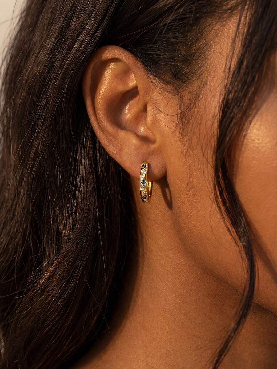 一对星月耳环，蓝色锆石耳扣，925纯银，优雅创意耳环，精致珠宝礼品，适合女孩日常、约会、派对及各种场合佩戴 - 款式2 - 查看 1