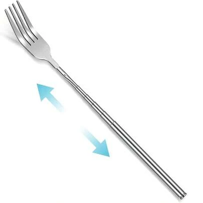 1pc Stainless Steel Telescopic Dinner Fork - Expandable Length 22.1~64.6cm (8.7~25.4 Inches), Easy To Use, Space Saving, Suitable For Restaurant, Fruit, Dessert, Camping, Travel And Daily Dining, Christmas Gift, School Supplies, Dinner And Pranks | Unique And Novel Gift For Men And Women