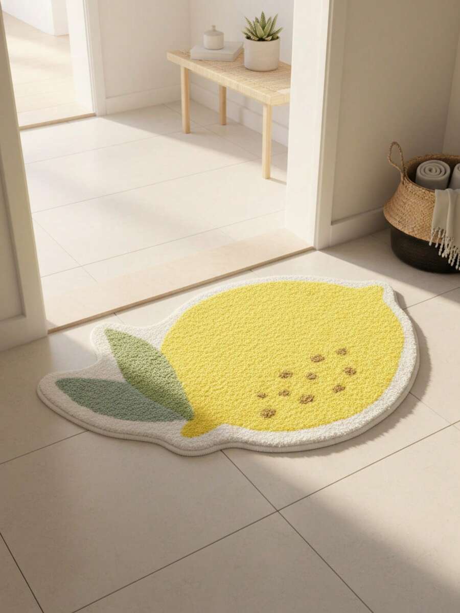 1pc Lemon Shaped Carpet, Minimalist & Cute Carpet For Living Room, Bedroom, Bathroom Mat, Doormat, Small Rug, Carpet, Mat, Home Decor, Area Rug, Outdoor Mat, Washable Carpet - Multicolor - View 1