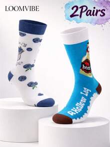 2 Pairs Mid-Calf Unisex Beer & Mood Themed Socks: Beer Bottle/Foam + "It's Okay To Feel Down Sometimes" Element | Moisture-Wicking, Odor-Resistant, Soft & Humorous Healing! Ideal Gift For Beer & Mood Enthusiasts (Men & Women) - Perfect For Parties/Casual Everyday Wear - Multicolor - View 1
