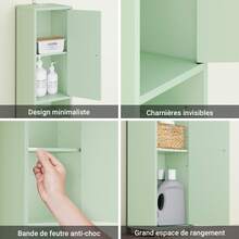 SoBuy Meuble Salle de Bain Colonne Salle de Bain 180cm Armoire de Rangement étroite 20x20cm avec étagères Réglables et Tiroir - Colonne Gain de Place pour WC, Lavabo, Buanderie BZR34-II-GR - Vert - Voir 11