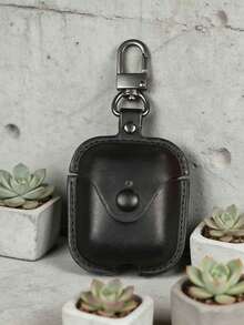 1pc Black Leather Bluetooth Headphone Case + Carabiner Clip, Compatible With Apple 1/2/3/Pro 2 Protective Case - Black - View 4