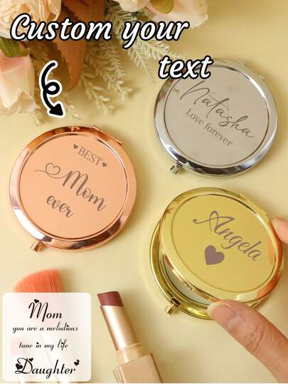 LICVIC מראת איפור קומפקטית עם טקסט מותאם אישית, מראת כיס מיני אישית לשימוש יומיומי ולנסיעות, אביזר איפור ידני אלגנטי, מתנה משמעותית ליום הולדת, יום נישואין או חג, מתנות ליום האהבה, מזכרת מותאמת אישית מסוגננת, מראה קטנה הניתנת להתאמה אישית מלאה, משפחה