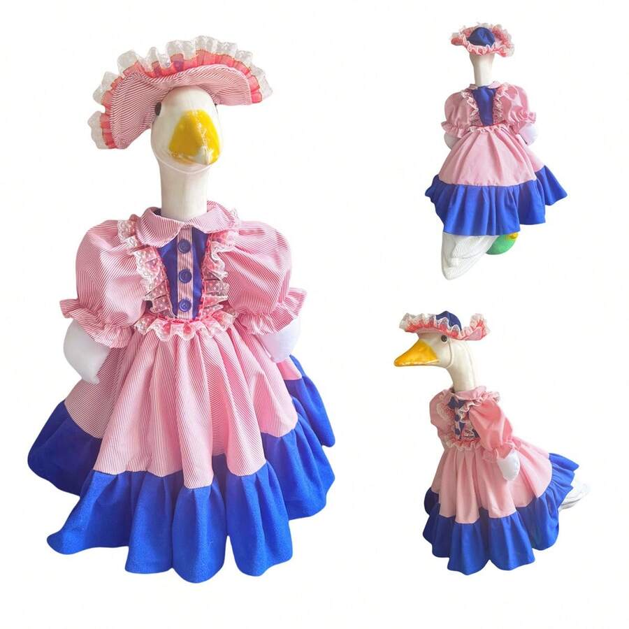 Porch Goose Outfits Lawn Goose Costumes Set Included Dress And Hat Garden Goose Clothes - Blue - View 1