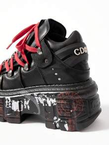 Thick Bottom Platform Outdoor Sport Shoes, Graffiti Punk Large Size Women Casual Sneakers, Metal Decoration All Match Retro Gothic Shoes, Mujer Tennis Trainers - 黑色 - 查看 10